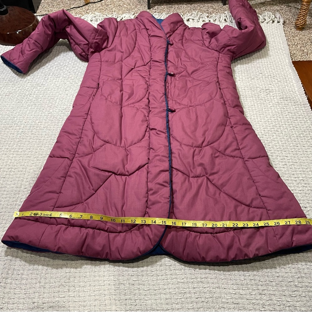 RARE Vtg 70s 80s Quilted Puffer Coat Saxton Hall Mauve/Blue Full Length Medium - Picture 15 of 16